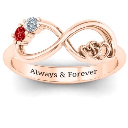 Double the Love Infinity Ring – 10K Rose Gold with Garnet and Cubic Zirconia