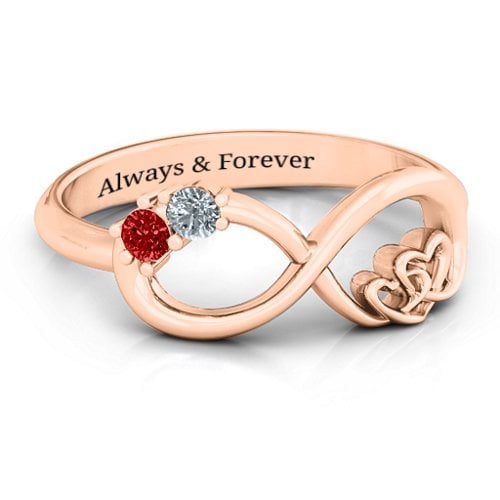 Double the Love Infinity Ring – 10K Rose Gold with Garnet and Cubic Zirconia