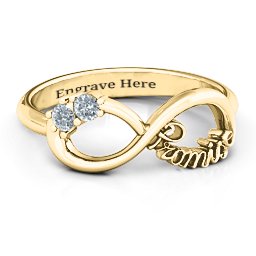 Two Stone Promise Infinity Ring in 10K Solid Yellow Gold with Cubic Zirconia