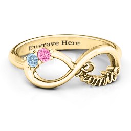 Two Stone Promise Infinity Ring in 14K Solid Yellow Gold with Aquamarine and Pink Tourmaline