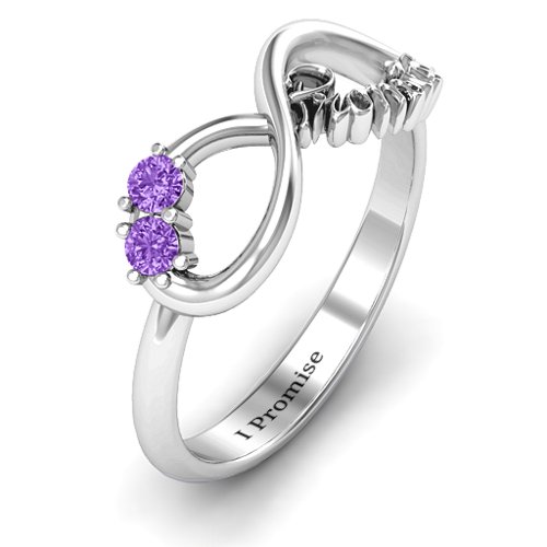 Two Stone Promise Infinity Ring – Sterling Silver with Amethyst