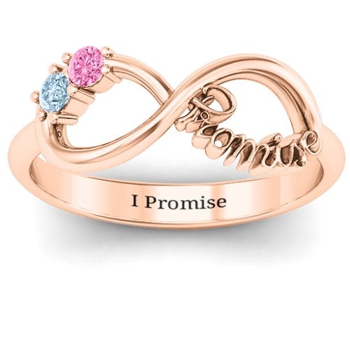 Two Stone Promise Infinity Ring – 10K Rose Gold with Aquamarine and Pink Tourmaline