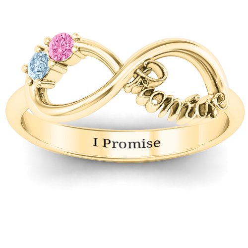 Two Stone Promise Infinity Ring – 14K Yellow Gold with Aquamarine and Pink Tourmaline