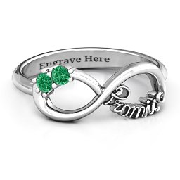 Two Stone Promise Infinity Ring in 925 Sterling Silver with Emerald