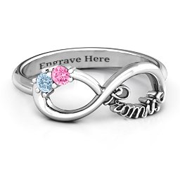 Two Stone Promise Infinity Ring in 925 Sterling Silver with Aquamarine and Pink Tourmaline
