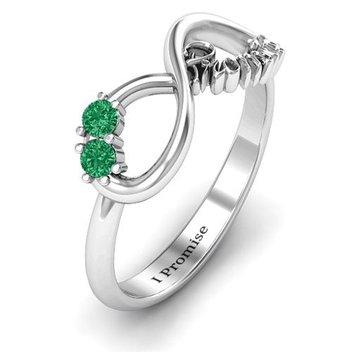 Two Stone Promise Infinity Ring – Sterling Silver with Emerald
