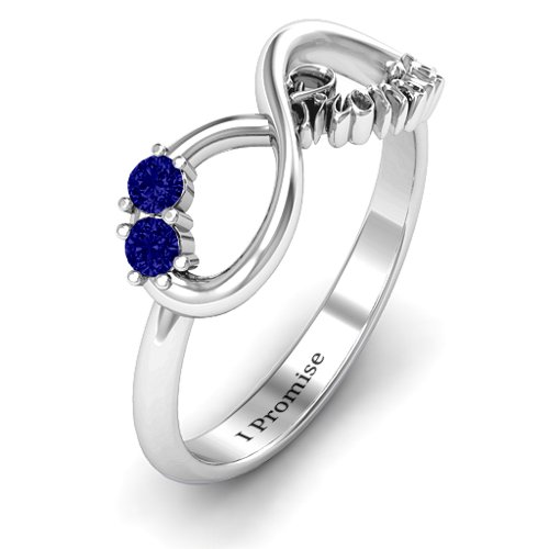 Two Stone Promise Infinity Ring – Sterling Silver with Blue Sapphire