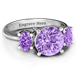 Impressive Three Stone Eternity Ring in 925 Sterling Silver with Amethyst Premium Zirconia and Amethyst