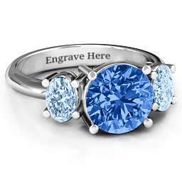 Impressive Three Stone Eternity Ring in 925 Sterling Silver with Fancy Blue Premium Zirconia and Aquamarine