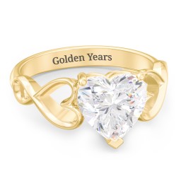 Heart Shaped Stone with Interwoven Heart Infinity Band Ring in 18K Gold Plated Silver with White Premium Zirconia