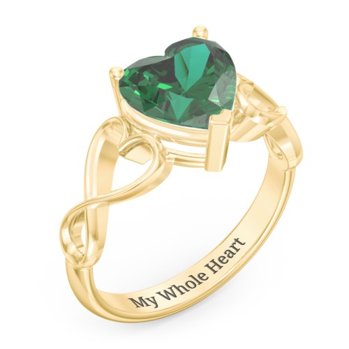 Heart Shaped Stone with Interwoven Heart Infinity Band Ring – 18K Gold Plated Silver with Green Premium Zirconia