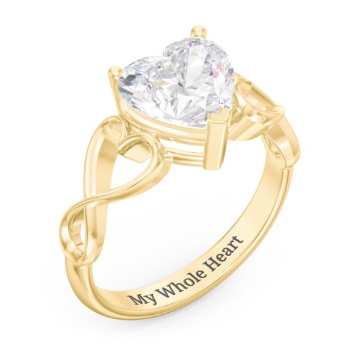 Heart Shaped Stone with Interwoven Heart Infinity Band Ring – 10K Yellow Gold with White Premium Zirconia