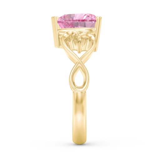 Heart Shaped Stone with Interwoven Heart Infinity Band Ring – 10K Yellow Gold with Fancy Pink Premium Zirconia