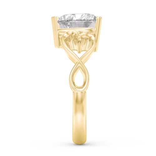 Heart Shaped Stone with Interwoven Heart Infinity Band Ring – 10K Yellow Gold with White Premium Zirconia