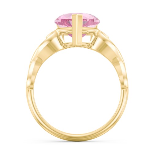 Heart Shaped Stone with Interwoven Heart Infinity Band Ring – 10K Yellow Gold with Fancy Pink Premium Zirconia