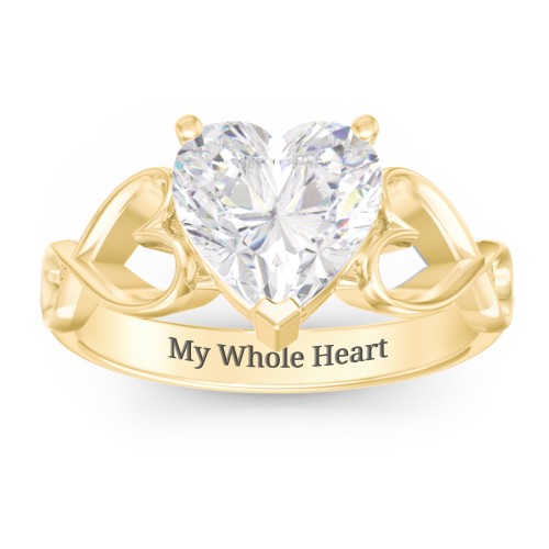 Heart Shaped Stone with Interwoven Heart Infinity Band Ring – 10K Yellow Gold with White Premium Zirconia