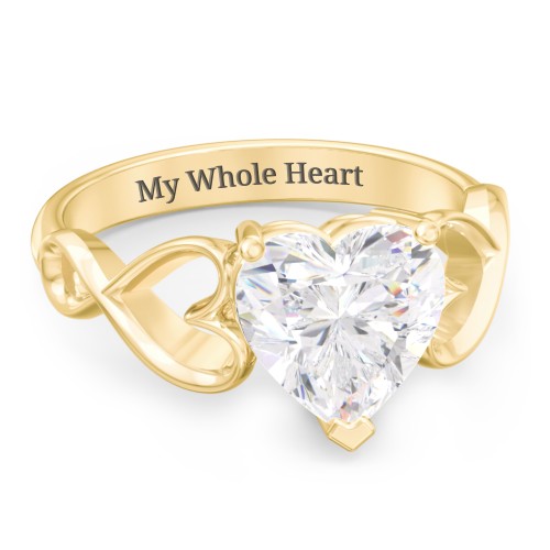 Heart Shaped Stone with Interwoven Heart Infinity Band Ring – 10K Yellow Gold with White Premium Zirconia