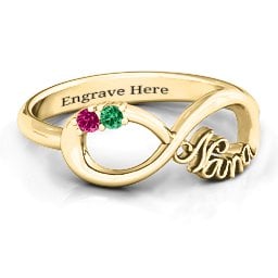 2-10 Stone Nana Infinity Ring in 10K Solid Yellow Gold with Emerald, Ruby, Cubic Zirconia, Amethyst, Pink Tourmaline, Blue Sapphire, and Aquamarine