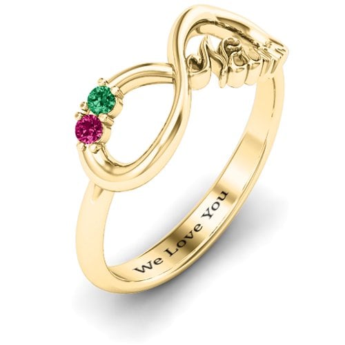 2-10 Stone Nana Infinity Ring – 10K Yellow Gold with Emerald and Ruby