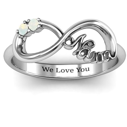 2-10 Stone Nana Infinity Ring – Sterling Silver with Opal