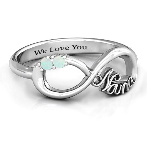 2-10 Stone Nana Infinity Ring – Sterling Silver with Opal