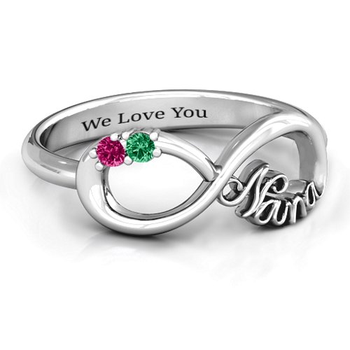 2-10 Stone Nana Infinity Ring – Sterling Silver with Emerald and Ruby