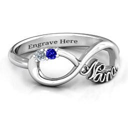 2-10 Stone Nana Infinity Ring in 10K Solid White Gold with Blue Sapphire, Cubic Zirconia, Amethyst, Pink Tourmaline, and Aquamarine