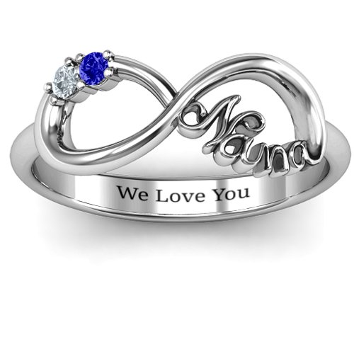 2-10 Stone Nana Infinity Ring – 10K White Gold with Blue Sapphire and Cubic Zirconia