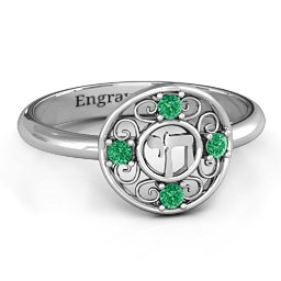 Chai Filigree Ring in 925 Sterling Silver with Emerald