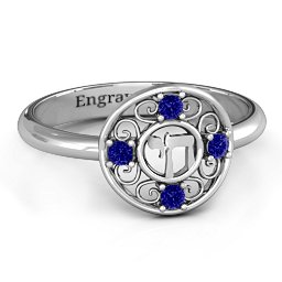 Chai Filigree Ring in 925 Sterling Silver with Blue Sapphire