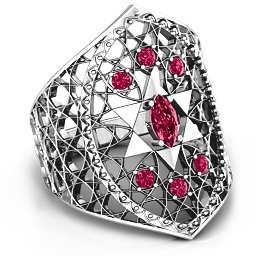 Star of David Lattice Ring in 925 Sterling Silver with Ruby