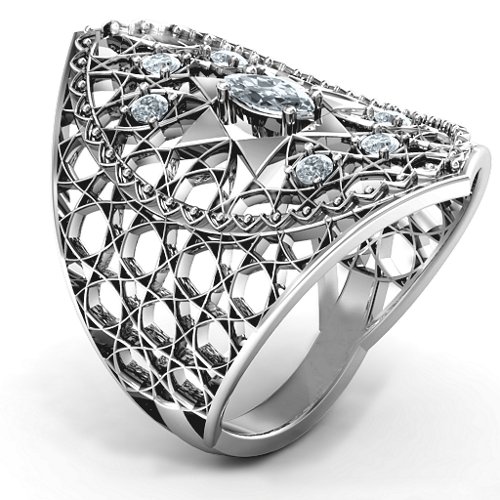 Star of David Lattice Ring – 10K White Gold with Cubic Zirconia