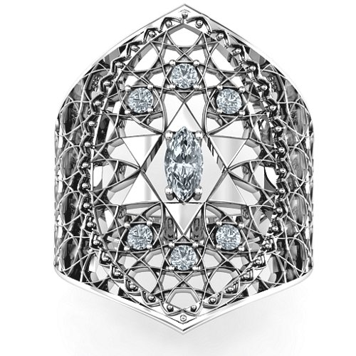 Star of David Lattice Ring – 10K White Gold with Cubic Zirconia