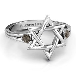 Classic Star of David Ring in 925 Sterling Silver with Smokey Quartz