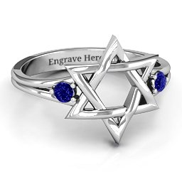 Classic Star of David Ring in 925 Sterling Silver with Blue Sapphire