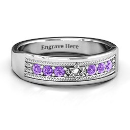 Star of David Band Ring in 925 Sterling Silver with Amethyst