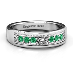 Star of David Band Ring in 925 Sterling Silver with Emerald