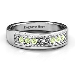 Star of David Band Ring in 925 Sterling Silver with Peridot