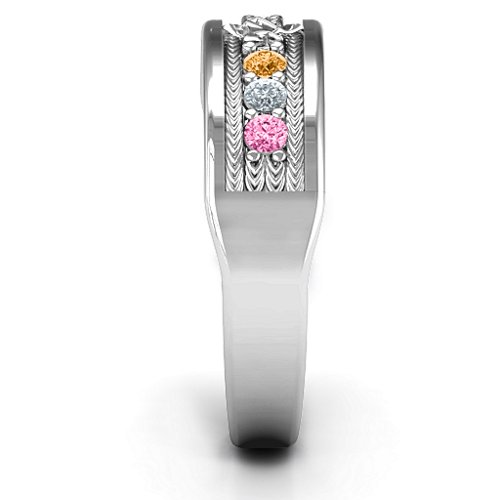 Star of David Band Ring – Sterling Silver with Pink Tourmaline, Cubic Zirconia, and Citrine