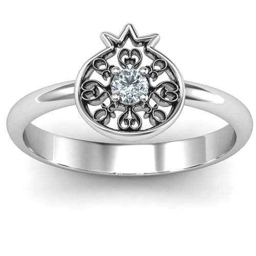 Pomegranate with Filigree Ring – 10K White Gold with Cubic Zirconia