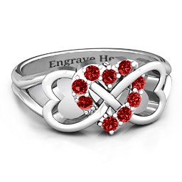 Birthstone Triple Heart Infinity Ring in 925 Sterling Silver with Garnet