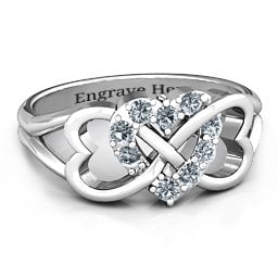 Birthstone Triple Heart Infinity Ring in 925 Sterling Silver with Cubic Zirconia