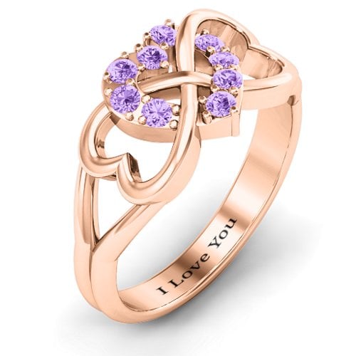 Birthstone Triple Heart Infinity Ring – 10K Rose Gold with Amethyst