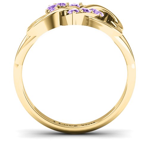 Birthstone Triple Heart Infinity Ring – 10K Yellow Gold with Amethyst