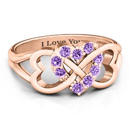 Birthstone Triple Heart Infinity Ring in 10K Solid Rose Gold with Amethyst