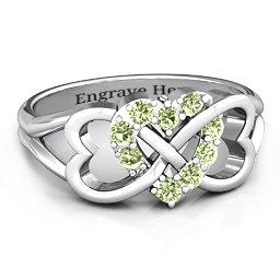 Birthstone Triple Heart Infinity Ring in 925 Sterling Silver with Peridot