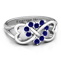 Birthstone Triple Heart Infinity Ring in 925 Sterling Silver with Blue Sapphire