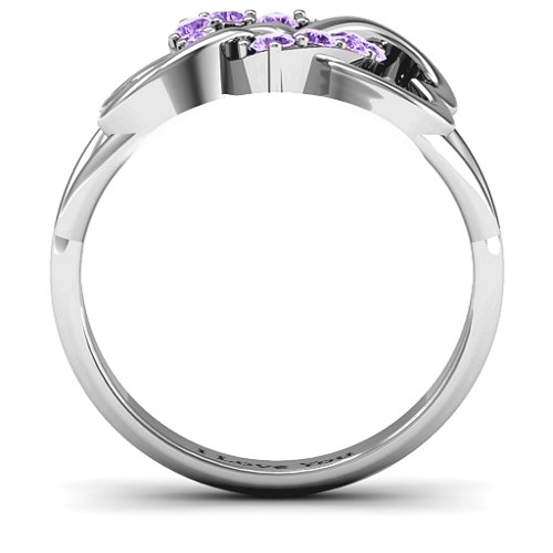 Birthstone Triple Heart Infinity Ring – Sterling Silver with Amethyst