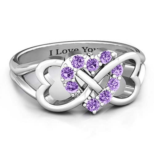 Birthstone Triple Heart Infinity Ring – Sterling Silver with Amethyst