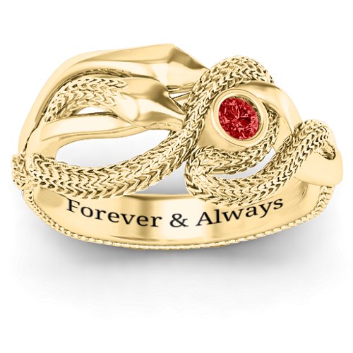 Guardian Snake Ring – 10K Yellow Gold with Garnet